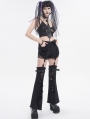 Black Gothic Punk Stylish Detachable Two-Wear Flared Pants for Women