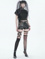 Black Gothic Punk Cutout Patent Leather Hot Shorts for Women