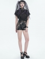 Black Gothic Punk Cutout Patent Leather Hot Shorts for Women