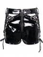 Black Gothic Punk Cutout Patent Leather Hot Shorts for Women