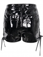 Black Gothic Punk Cutout Patent Leather Hot Shorts for Women