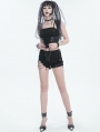 Black Gothic Punk Ripped Layered Chain Hot Shorts for Women