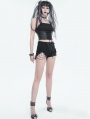 Black Gothic Punk Ripped Layered Chain Hot Shorts for Women