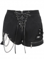 Black Gothic Punk Ripped Layered Chain Hot Shorts for Women