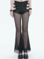 Black Gothic Sexy Cutout Mesh Long Flared Pants for Women