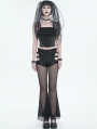 Black Gothic Sexy Cutout Mesh Long Flared Pants for Women
