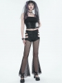 Black Gothic Sexy Cutout Mesh Long Flared Pants for Women