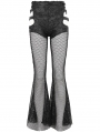 Black Gothic Sexy Cutout Mesh Long Flared Pants for Women