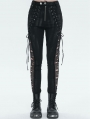 Black Gothic Punk Lace Up Hole Casual Long Pants for Women