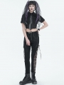 Black Gothic Punk Lace Up Hole Casual Long Pants for Women