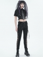 Black Gothic Punk Lace Up Hole Casual Long Pants for Women