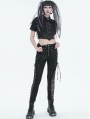 Black Gothic Punk Lace Up Hole Casual Long Pants for Women