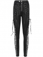 Black Gothic Punk Lace Up Hole Casual Long Pants for Women