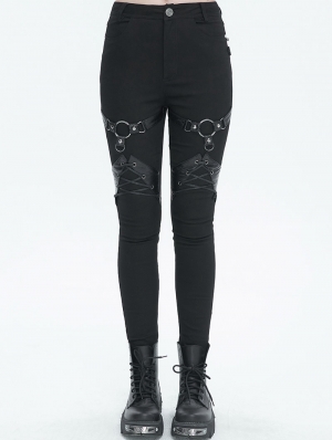 Black Gothic Punk Long Slim Fit Casual Pants for Women