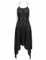 Black Sexy Gothic Punk Irregular Chain Halter Strap Dress