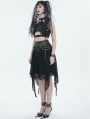 Black Gothic Punk Street Chain Net Irregular Skirt