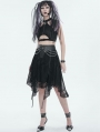 Black Gothic Punk Street Chain Net Irregular Skirt