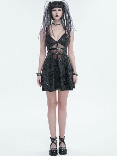 Black Fashion Gothic Punk Grunge Patterned Sexy Short Slip Dress