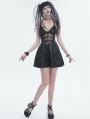 Black Fashion Gothic Punk Grunge Patterned Sexy Short Slip Dress