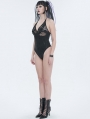 Black Gothic Punk Skull Mesh Halter One-Piece Swimsuit