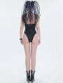 Black Gothic Punk Skull Mesh Halter One-Piece Swimsuit