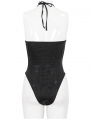 Black Gothic Punk Skull Mesh Halter One-Piece Swimsuit