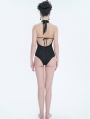 Black Gothic Vintage Jabot Cutout One-Piece Swimsuit