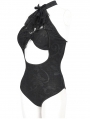 Black Gothic Vintage Jabot Cutout One-Piece Swimsuit