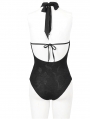 Black Gothic Vintage Jabot Cutout One-Piece Swimsuit