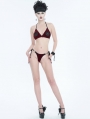 Red Gothic Pentagram Velvet Halter Two-Piece Bikini Set