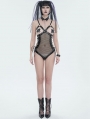 Black Gothic Punk Chain Mesh Leather Sexy Lingerie Bodysuit