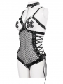 Black Gothic Punk Chain Mesh Leather Sexy Lingerie Bodysuit