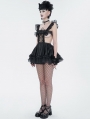 Black Gothic Sweet Frilly Hollow Out Short Sexy Lingerie Dress