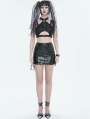 Black Gothic Punk Buckle Cutout Crop Top for Women