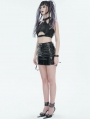 Black Gothic Punk Buckle Cutout Crop Top for Women