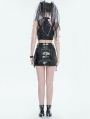 Black Gothic Punk Buckle Cutout Crop Top for Women