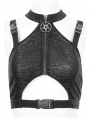 Black Gothic Punk Buckle Cutout Crop Top for Women