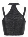 Black Gothic Punk Buckle Cutout Crop Top for Women