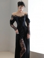 Black Elegant Long Sleeve Gothic Wedding Dress