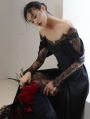 Black Elegant Long Sleeve Gothic Wedding Dress