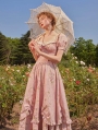 Rosa Rubus Pink Floral Pattern Short Sleeve Vintage Corset Dress