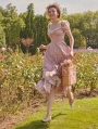 Rosa Rubus Pink Floral Pattern Short Sleeve Vintage Corset Dress
