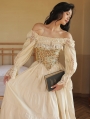 Ivory Off-the-Shoulder A-Line Vintage Medieval Inspired Dress