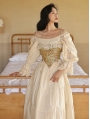 Ivory Off-the-Shoulder A-Line Vintage Medieval Inspired Dress