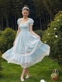 Cinderella BLue and White Lace Vintage Princess Long Dress