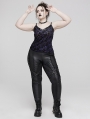 Black Gothic Punk Symmetrical Slim Fit Long Leather Plus Size Pants for Women