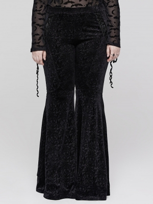 Black Gothic Vintage Dark Texture Jacquard Plus Size Long Flare Pants for Women