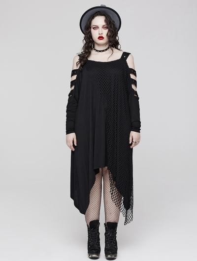 Black Gothic Punk Cut-Out Irregular Daily Wear Loose Plus Size Dress