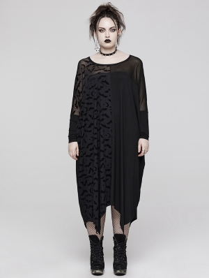 Black Gothic Irregular Loose Bat Sleeves Plus Size Daily Dress