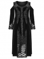 Black Gothic Cold Shoulder Velvet Long Floral Lace Plus Size Dress